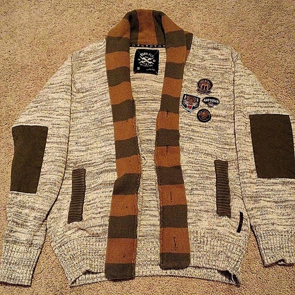 Men's Striped " born to fly" Cardigan Sweater